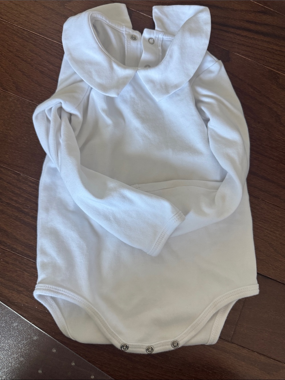 Classic White Long-Sleeve Baby One-Piece with Peter Pan Collar